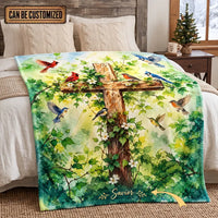 Savior Christian Cross Birds Faith Fleece Blanket