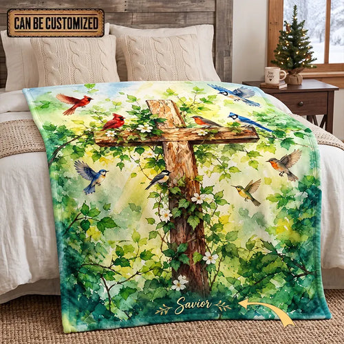 Savior Christian Cross Birds Faith Fleece Blanket
