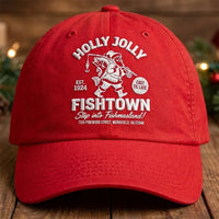 Holly Jolly Fishtown Christmas Fishing Embroidered Cap