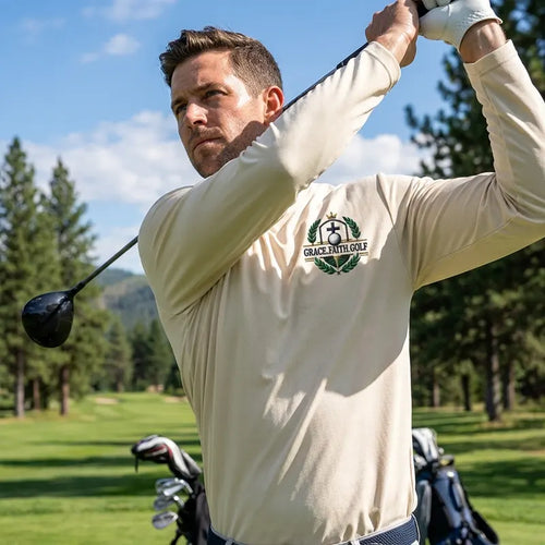 Grace Faith Golf Christian Embroidered Long Sleeve Shirt