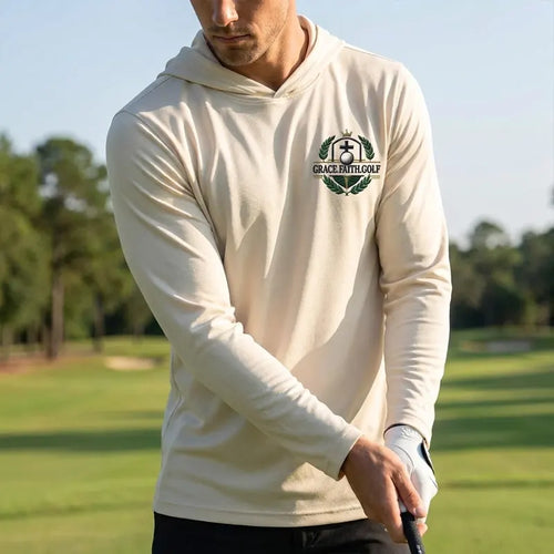 Grace Faith Golf Christian Embroidered Hooded Long Sleeve Shirt