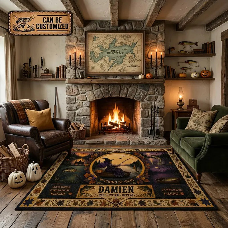 Personalized Witching By Night Halloween Fishing Rug