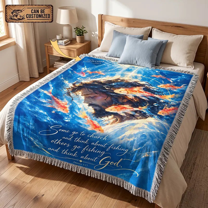 Christian Fishing Jesus Personalized James 1:17 Tassels Blanket