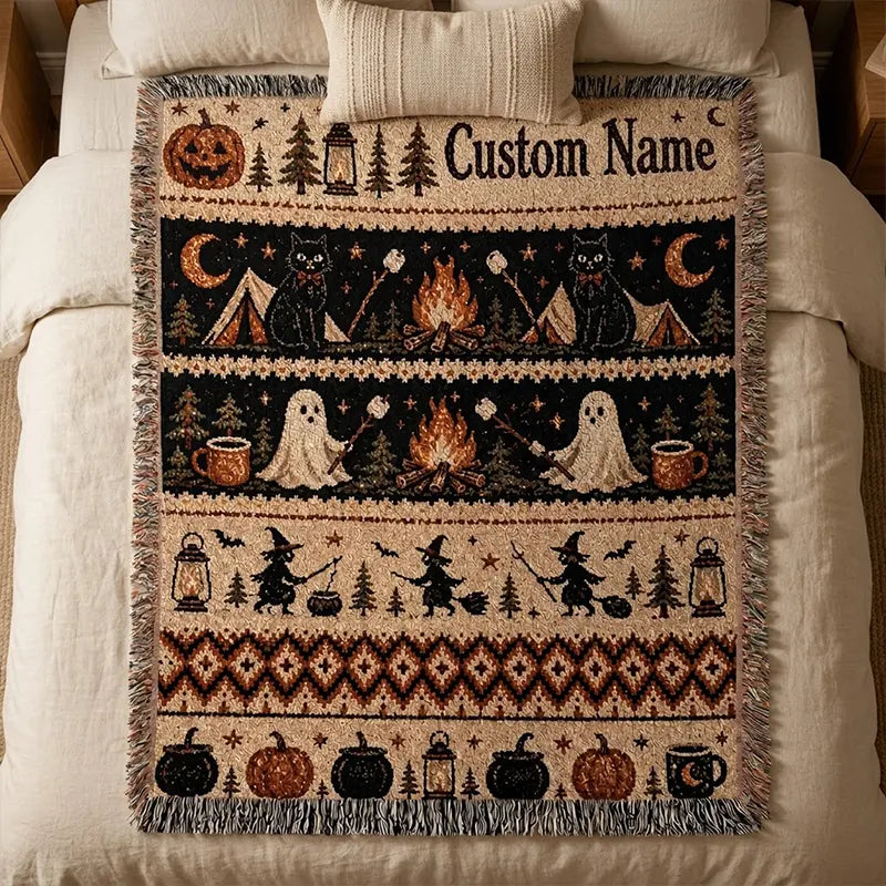 Spooky Campfire Personalized Halloween Tassels Blanket