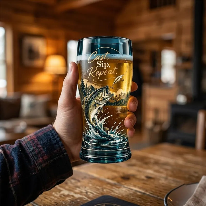 Personalized Premium Bass Fishing Cast Sip Repeat Drinking Glass