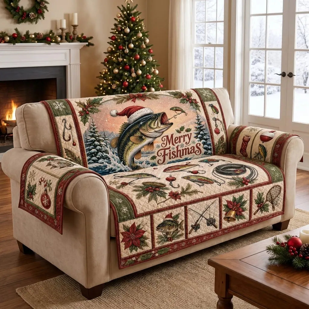 Merry Fishmas Quilted Sofa Cover