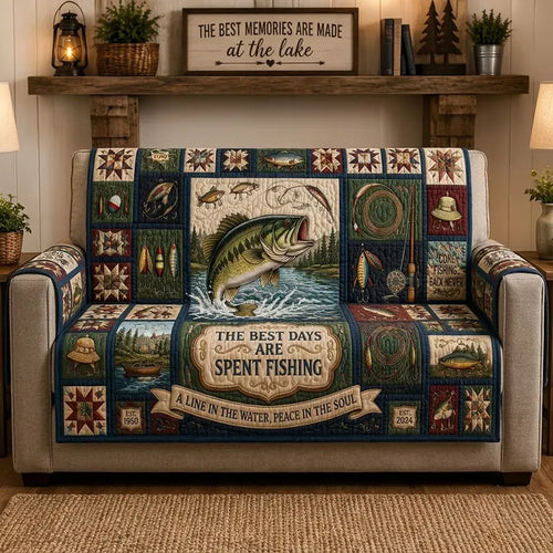 The Best Days Are Spent Fishing Quilted Sofa Cover