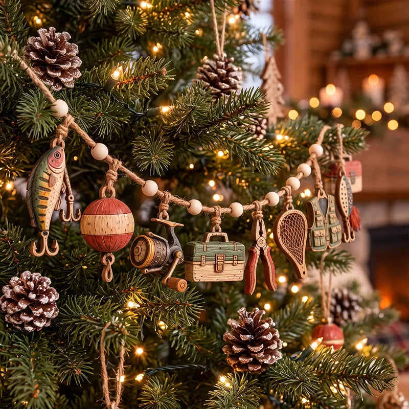 Rustic Fishing Cabin Fireplace Wooden Garland