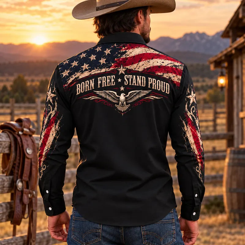 Born Free Stand Proud Bald Eagle Patriotic Americana Western Shirt