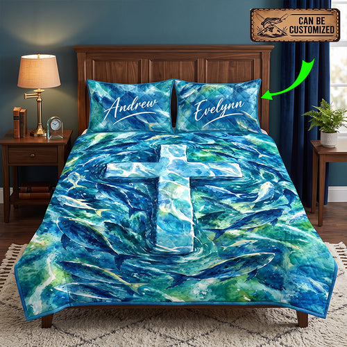 Personalized Matthew 6:26 Christian Birds Watercolor Quilt Bedding Set