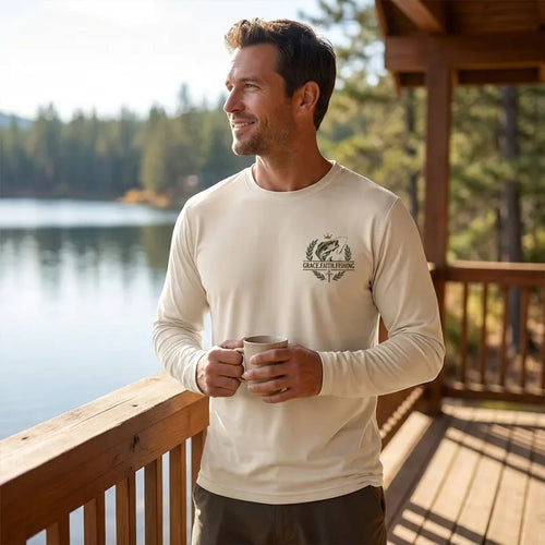 Grace Faith Fishing Christian Bass Embroidered Long Sleeve Shirt