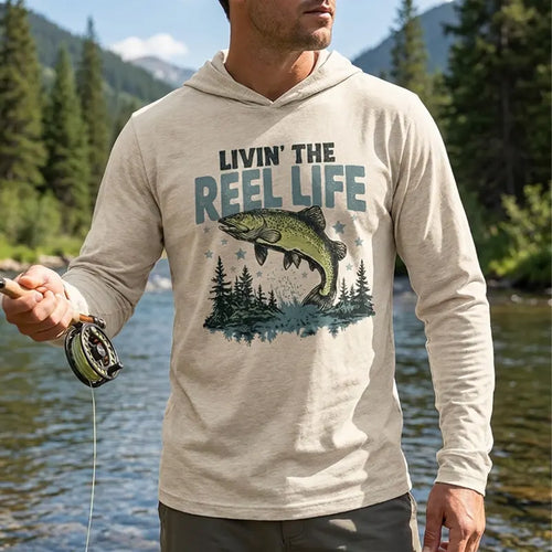 Personalized Livin' The Reel Life Fishing Hooded Long Sleeve Shirt