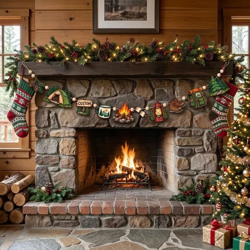 Personalized Camping Adventure Rustic Outdoor Wooden Garland
