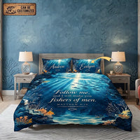 Personalized Matthew 4:19 Christian Fishing Ocean Quilt Bedding Set