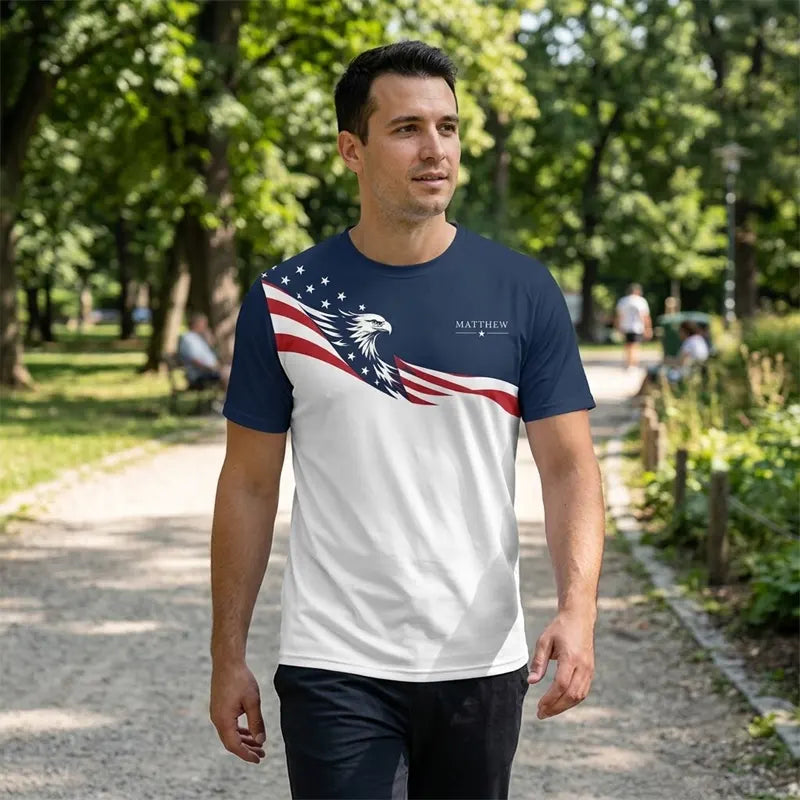 Personalized Land Of Opportunity Bald Eagle American Flag T-Shirt