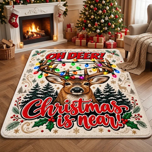 Oh Deer Christmas Is Near Reindeer Christmas Area Rug