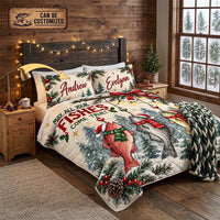 May All Your Fishes Come True Christmas Fishing Quilt Bedding Set
