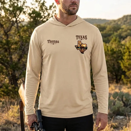 Personalized Texas Big Buck Hunting Hooded Long Sleeve Shirt