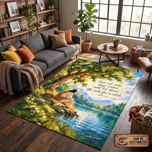 Jesus Fishing Luke 5:4 Christian Area Rug