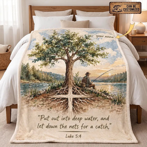 Personalized Put Out Into Deep Water Christian Fishing Fleece Blanket