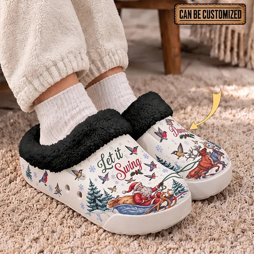 Personalized Let It Swing Christmas Reindeer Fur Slippers