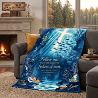 Personalized Matthew 4:19 Christian Fishing Ocean Fleece Blanket