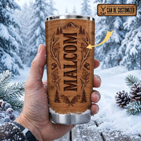 Personalized 20oz Deer Skull Antler Wood Grain Tumbler