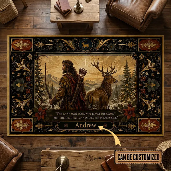 Personalized Hunting Warrior Deer Faith Vintage Rug