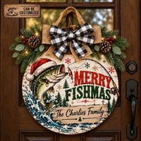 Personalized Merry Fishmas Christmas Round Door Sign