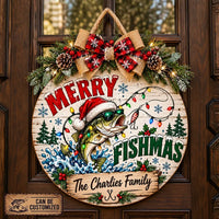 Personalized Merry Fishmas Christmas Round Door Sign