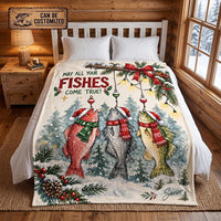 May All Your Fishes Come True Christmas Fishing Fleece Blanket