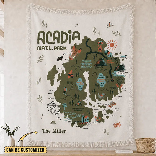 Personalized Acadia National Park Map Tassels Blanket
