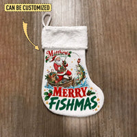 Personalized Santa Bass Fishing Merry Fishmas Christmas Stocking