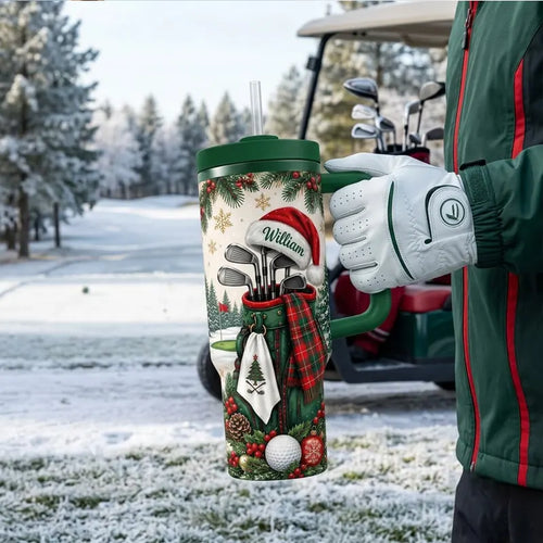 Deck the Halls and Hit Some Balls Christmas Golf 40oz Handled Tumbler