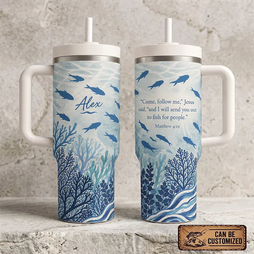 Personalized Matthew 4:19 Fishing Ocean 40oz Tumbler