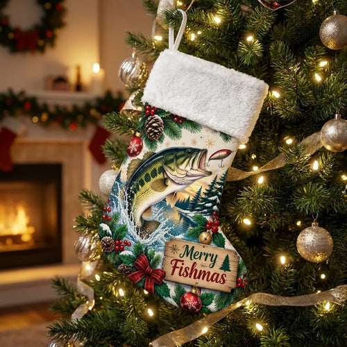 Merry Fishmas Bass Fishing Christmas Stocking
