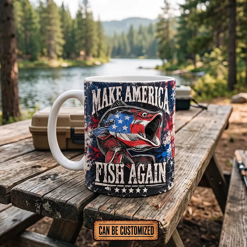 Personalized Make America Fish Again Patriotic Fishing Mug