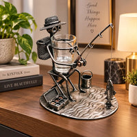 Fishing Man Metal Art Fishing Gift Shot Glass Holder