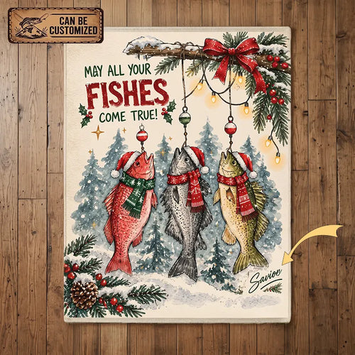 May All Your Fishes Come True Christmas Fishing Rug