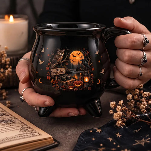 Halloween Bird Watching Cauldron Mug