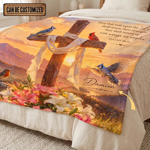 Personalized Isaiah 40:31 Christian Cross Birds Fleece Blanket