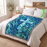 Personalized Catholic Cross Ocean Fish Woven Tassels Blanket