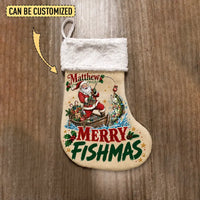 Personalized Santa Bass Fishing Merry Fishmas Christmas Stocking