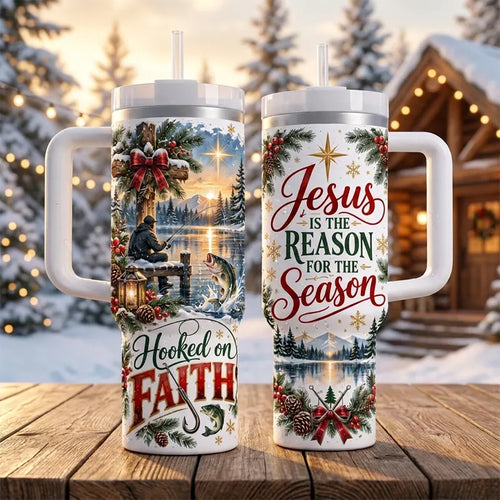 Hooked on Faith 40oz Christmas Fishing Tumbler