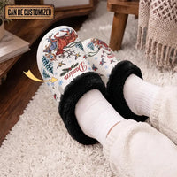 Personalized Let It Swing Christmas Reindeer Fur Slippers