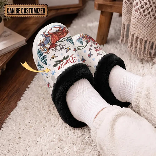 Personalized Let It Swing Christmas Reindeer Fur Slippers