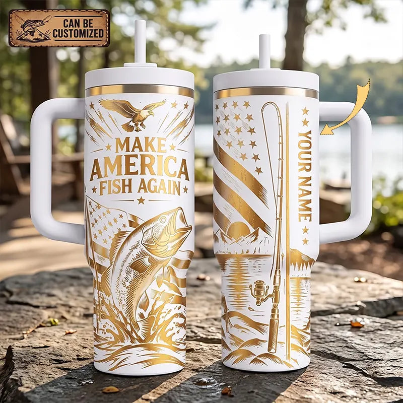 Custom Make America Fish Again 40oz Personalized Fishing Tumbler