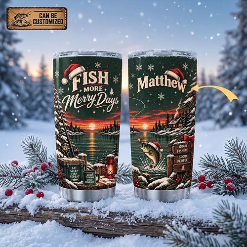 Fish More Merry Days Christmas Fishing 20oz Stainless Steel Tumbler