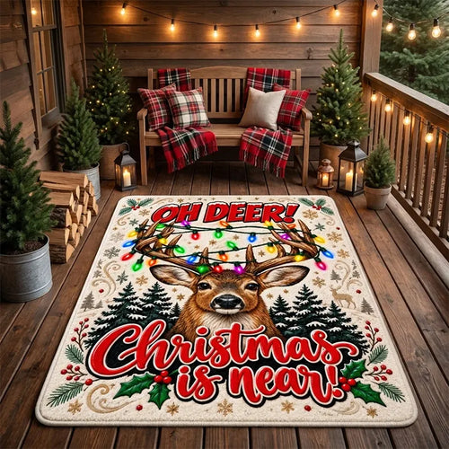 Oh Deer Christmas Is Near Reindeer Christmas Area Rug