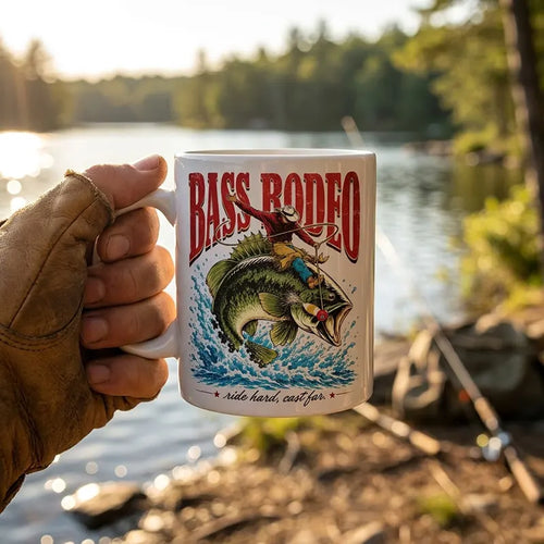 Bass Rodeo Cowboy Fishing Vintage Mug